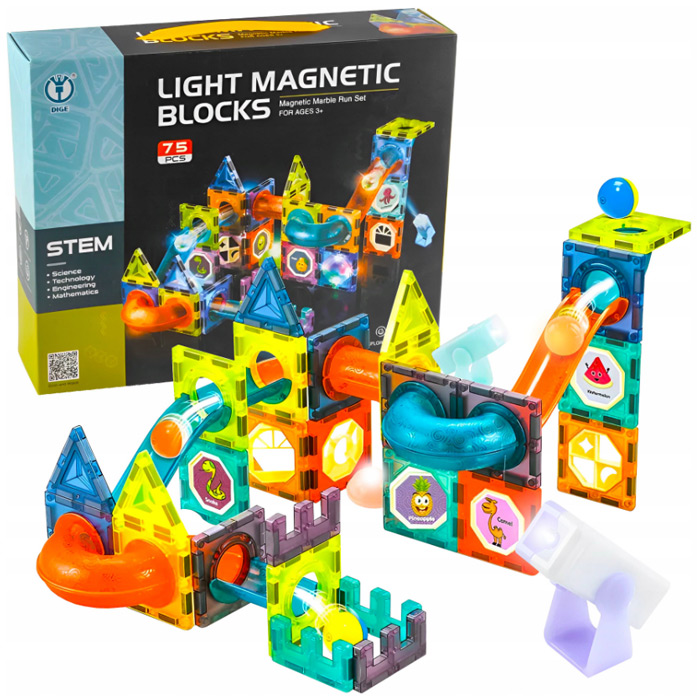 Magnetická guľôčková dráha so svetlom (75 ks)