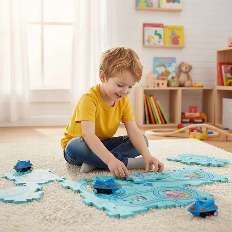 Interaktívna puzzle dráha s autíčkami na batérie a dopravnými značkami