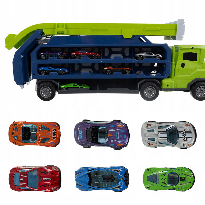 Ťahač TIR so sklznou dráhou a parkovaním + 6 autíčok