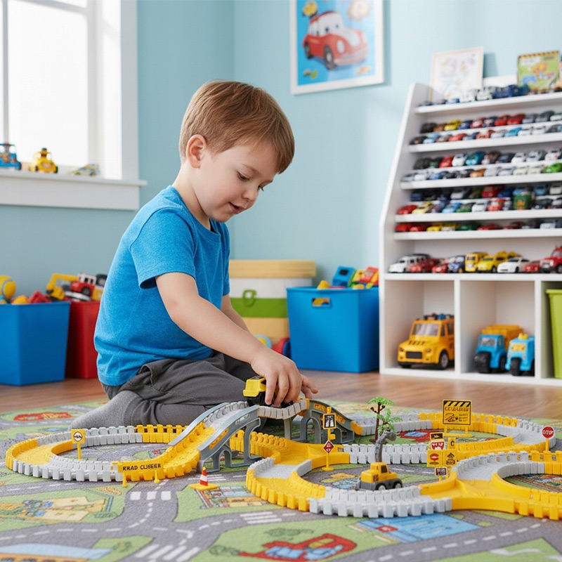 Autodráha s autíčkom na batérie - Na stavbe (255 dielna sada)