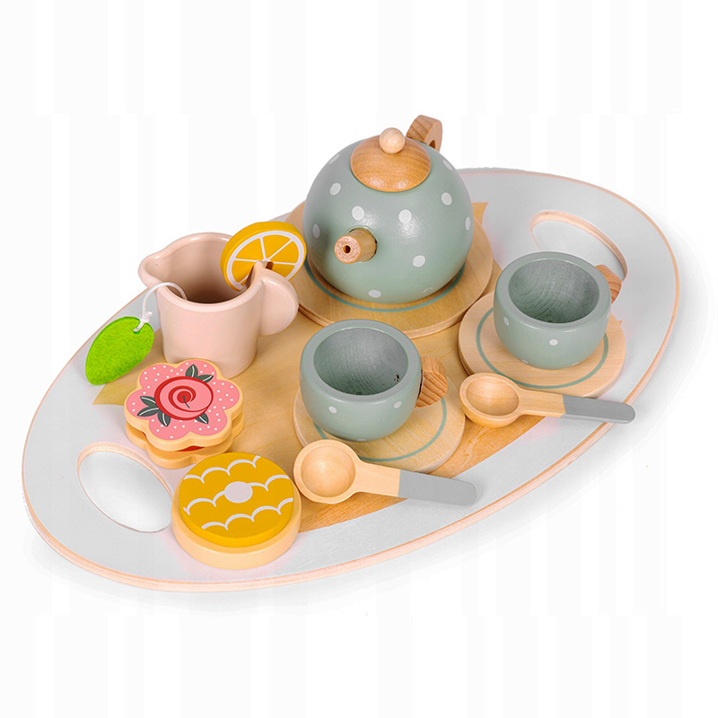 Drevená čajová súprava pre deti - zelená alebo sivá (15 prvkov)
