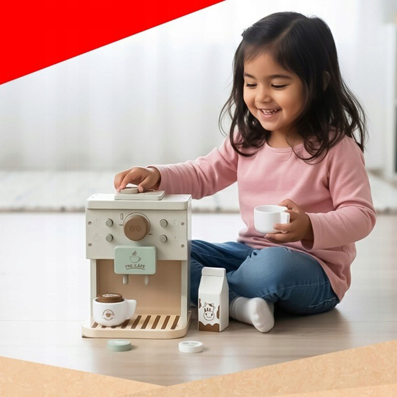 Drevený kávovar pre deti s príslušenstvom