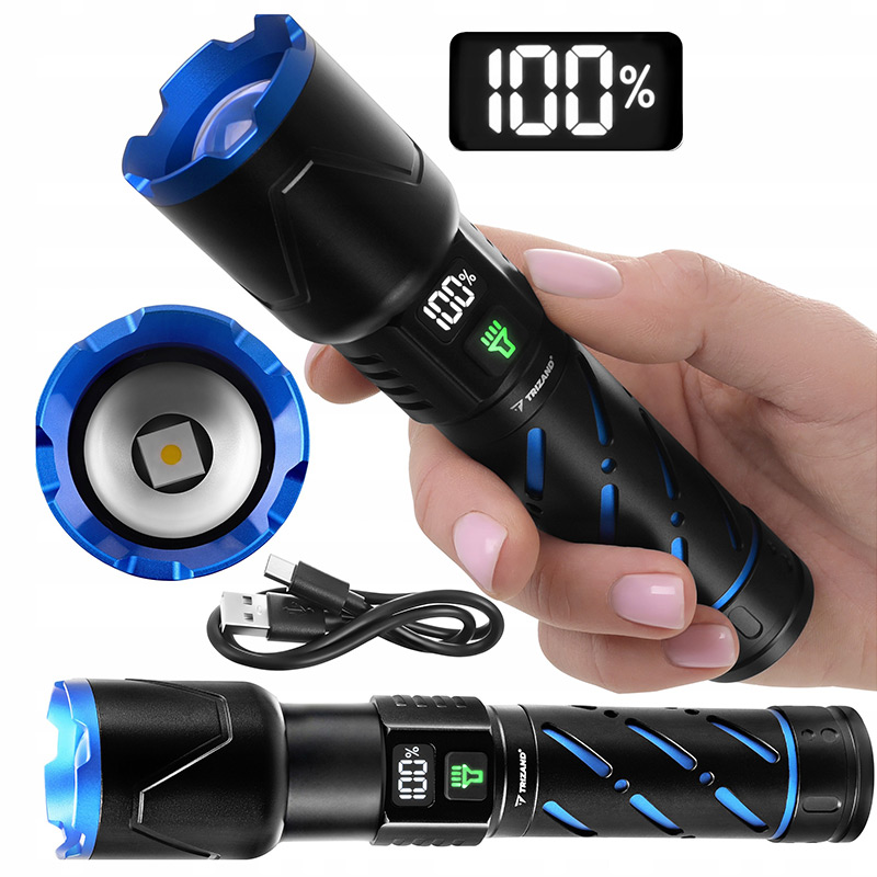 Výkonná LED baterka 800 lm - zoom, vodeodolná, 5000 mAh powerbanka