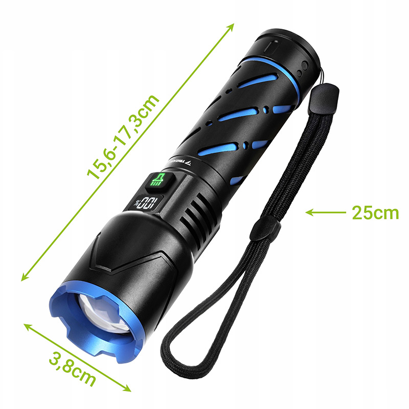 Výkonná LED baterka 800 lm - zoom, vodeodolná, 5000 mAh powerbanka