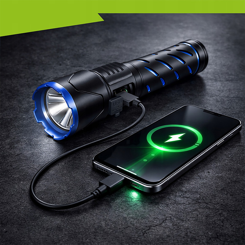 Výkonná LED baterka 800 lm - zoom, vodeodolná, 5000 mAh powerbanka